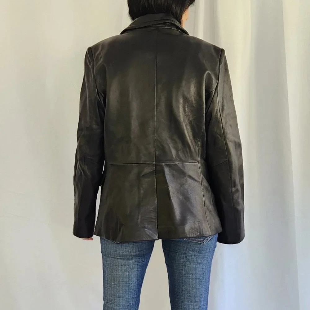 Black Leather Blazer Cut Jacket - Picture 3 of 4